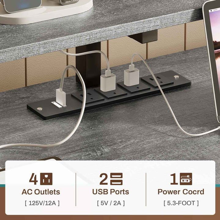 SEDETA - 66 Inch Computer Desk Home Office Desk Gaming Desk with Led Lights Power Outlet 5 File Drawer Storage Shelves Printer Cabinet and Monitor Shelf