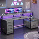 SEDETA - 66 Inch Computer Desk Home Office Desk Gaming Desk with Led Lights Power Outlet 5 File Drawer Storage Shelves Printer Cabinet and Monitor Shelf