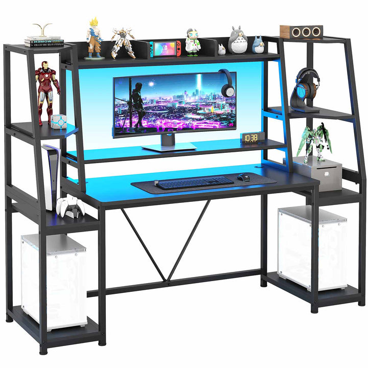 SEDETA® 65.7 Inch LED Ergonomic Gaming Desk Computer Table Workstation with Storage Shelves