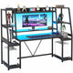 SEDETA® 65.7 Inch LED Ergonomic Gaming Desk Computer Table Workstation with Storage Shelves