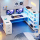 SEDETA® 64.5 Inch Reversible L Shaped Gaming Desk U Shaped Computer Desk with Power Outlet LED Lights and Storage Shelves