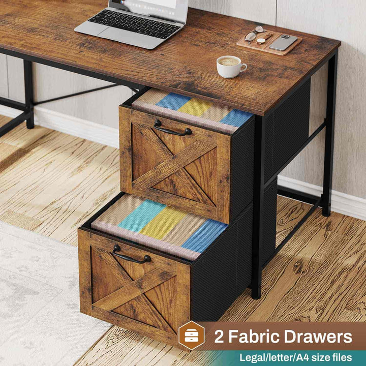 SEDETA - 62.2 Inch L Shaped Gaming Desk Reversible Computer Desk Gaming Desk with Led Lights Power Outlet Fabric Drawers Hutch and Storage Shelf