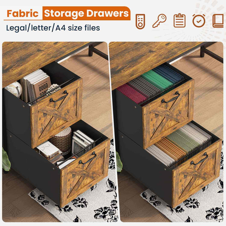 SEDETA - 62.2 Inch L Shaped Gaming Desk Reversible Computer Desk Gaming Desk with Led Lights Power Outlet Fabric Drawers Hutch and Storage Shelf