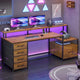 SEDETA - 66 Inch Computer Desk Home Office Desk Gaming Desk with Led Lights Power Outlet 5 File Drawer Storage Shelves Printer Cabinet and Monitor Shelf