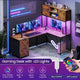 SEDETA - 62.2 Inch L Shaped Gaming Desk Reversible Computer Desk Gaming Desk with Led Lights Power Outlet Fabric Drawers Hutch and Storage Shelf