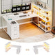 SEDETA® 64.5 Inch Reversible L Shaped Gaming Desk U Shaped Computer Desk with Power Outlet LED Lights and Storage Shelves