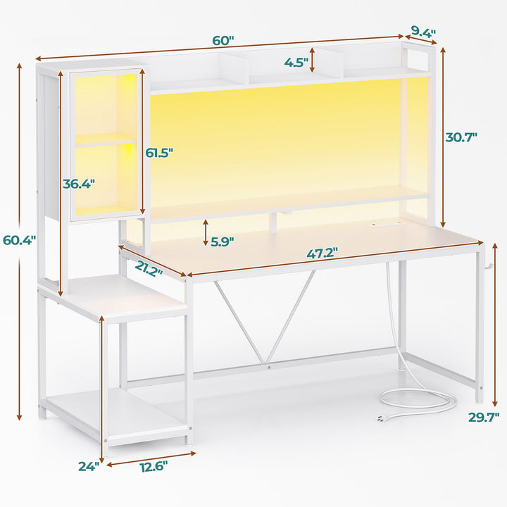 SEDETA® 60 Inch LED Gaming Desk Computer Table Large PC Gamer Desk with Display Cabinet
