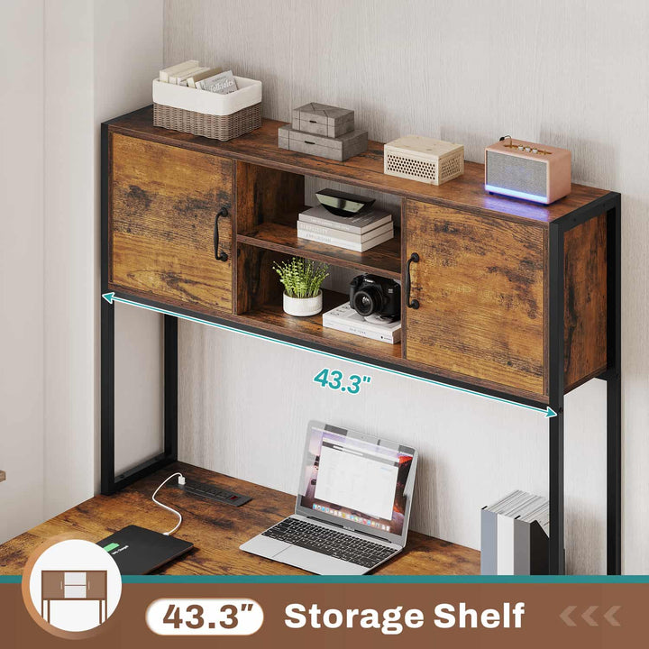 SEDETA - 62.2 Inch L Shaped Gaming Desk Reversible Computer Desk Gaming Desk with Led Lights Power Outlet Fabric Drawers Hutch and Storage Shelf