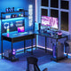 SEDETA L Shaped Gaming Desk with LED Lights Pegboard Drawers and Hutch