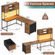 SEDETA - 62.2 Inch L Shaped Gaming Desk Reversible Computer Desk Gaming Desk with Led Lights Power Outlet Fabric Drawers Hutch and Storage Shelf