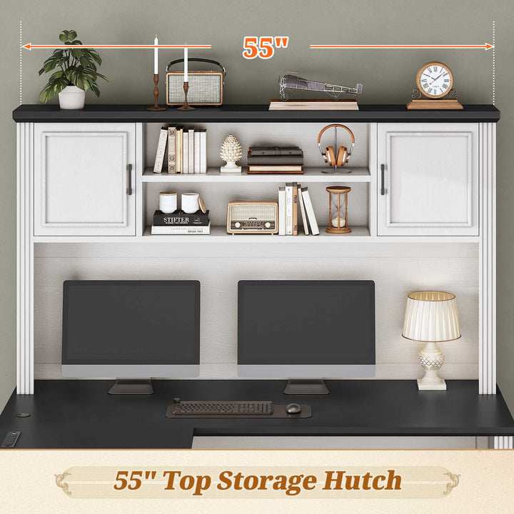 SEDETA | 68.9 Inch L Shaped Executive Desk Farmhouse Computer Table with File Drawer and Storage Shelves for Home Office