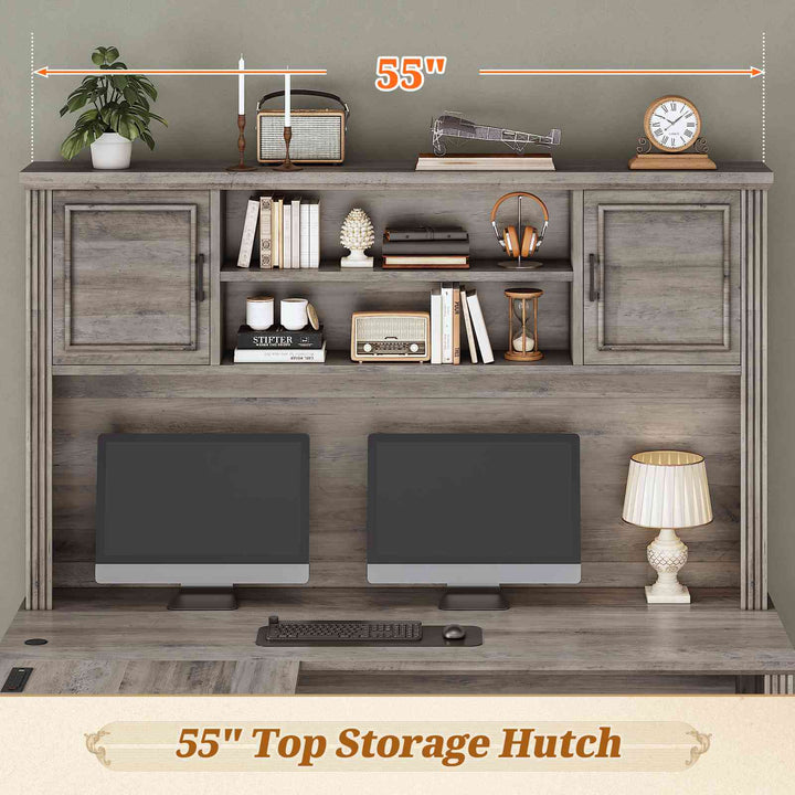 SEDETA | 68.9 Inch L Shaped Executive Desk Farmhouse Computer Table with File Drawer and Storage Shelves for Home Office