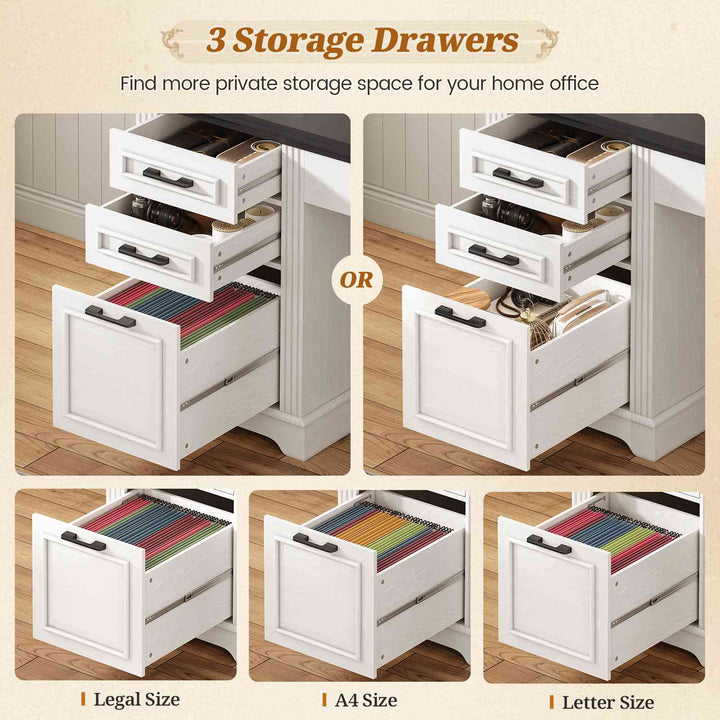 SEDETA | 68.9 Inch L Shaped Executive Desk Farmhouse Computer Table with File Drawer and Storage Shelves for Home Office