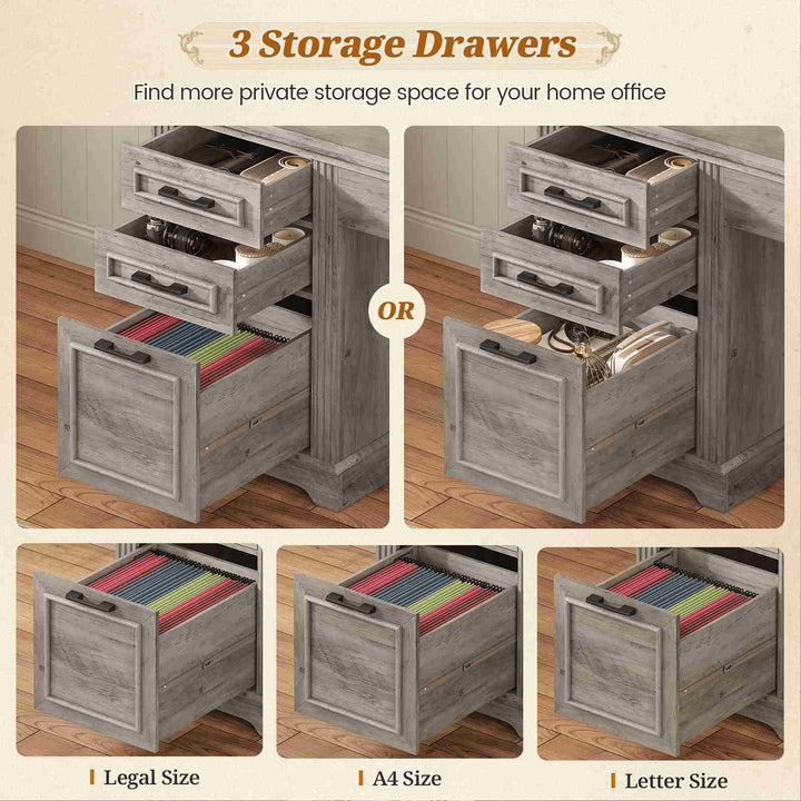 SEDETA | 68.9 Inch L Shaped Executive Desk Farmhouse Computer Table with File Drawer and Storage Shelves for Home Office