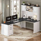 SEDETA | 68.9 Inch L Shaped Executive Desk Farmhouse Computer Table with File Drawer and Storage Shelves for Home Office