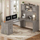SEDETA | 68.9 Inch L Shaped Executive Desk Farmhouse Computer Table with File Drawer and Storage Shelves for Home Office