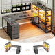 SEDETA® 64.5 Inch Reversible L Shaped Gaming Desk U Shaped Computer Desk with Power Outlet LED Lights and Storage Shelves