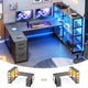 SEDETA® 64.5 Inch Reversible L Shaped Gaming Desk U Shaped Computer Desk with Power Outlet LED Lights and Storage Shelves