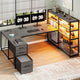 SEDETA® 64.5 Inch Reversible L Shaped Gaming Desk U Shaped Computer Desk with Power Outlet LED Lights and Storage Shelves