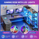 SEDETA® 64.5 Inch Reversible L Shaped Gaming Desk U Shaped Computer Desk with Power Outlet LED Lights and Storage Shelves