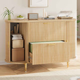 SEDETA 39.4 Inch File Cabinet for Home Office Modern Fluted Curved Cabinet with 2 Sliding Door Storage