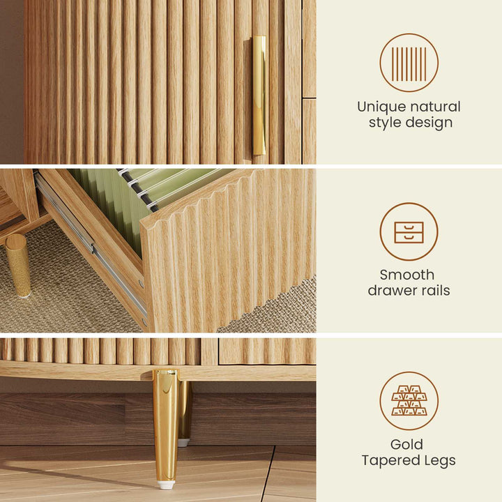 SEDETA 39.4 Inch File Cabinet for Home Office Modern Fluted Curved Cabinet with 2 Sliding Door Storage