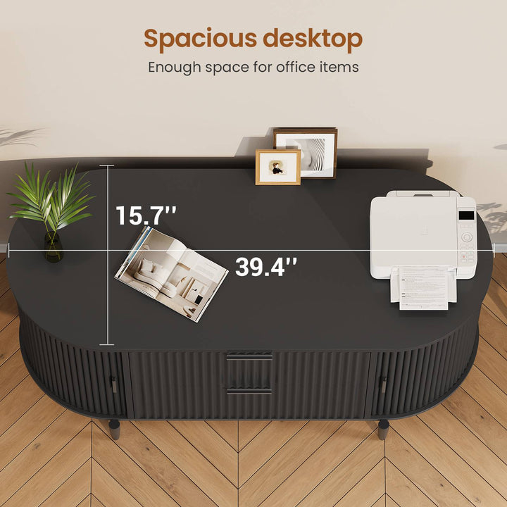 SEDETA 39.4 Inch File Cabinet for Home Office Modern Fluted Curved Cabinet with 2 Sliding Door Storage