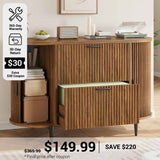 SEDETA® 39.4 Inch Home Office File Cabinet Curved Sliding Cabinet Modern Light Luxury Design Fluted Filing Cabinets and 2 Drawers