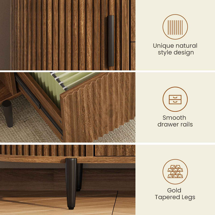 SEDETA 39.4 Inch File Cabinet for Home Office Modern Fluted Curved Cabinet with 2 Sliding Door Storage