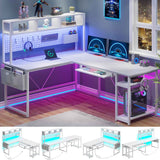SEDETA - 67 Inch L Shaped Gaming Desk Reversible Computer Desk with Led Lights Power Outlet Pegboard Keyboard Tray and Storage Bag for Home Office