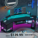 SEDETA | 79 Inch LED Wraparound Shaped Gaming Desk with 2 Fabric Drawers for Home Office