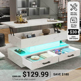 SEDETA® 40 Inch Lift Top Coffee Table with Storage Drawers and LED Light for Living Room