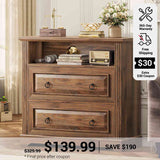 SEDETA 33.8 Inch 2 Drawer File Cabinet Farmhouse Wood File Cabinets Wood Lateral File Cabinet with Printer Stand Storage Shelf