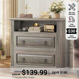 SEDETA 33.8 Inch 2 Drawer File Cabinet Farmhouse Wood File Cabinets Wood Lateral File Cabinet with Printer Stand Storage Shelf