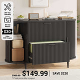 SEDETA® 39.4 Inch Home Office File Cabinet Curved Sliding Cabinet Modern Light Luxury Design Fluted Filing Cabinets and 2 Drawers