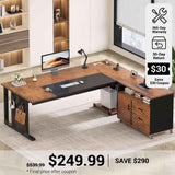 SEDETA® 71 Inch L Shaped Computer Desk with Rolling File Cabinet Office Executive Desk with Storage Drawers Power Outlets Pegboard