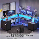 SEDETA 108 Inch L Shaped Gaming Desk Two Person Desk with File Drawer and Power Outlet