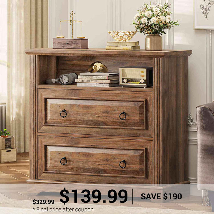 SEDETA 33.8 Inch 2 Drawer File Cabinet Farmhouse Wood File Cabinets Wood Lateral File Cabinet with Printer Stand Storage Shelf