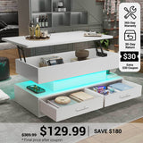 SEDETA® 40 Inch Lift Top Coffee Table with Storage Drawers and LED Light for Living Room