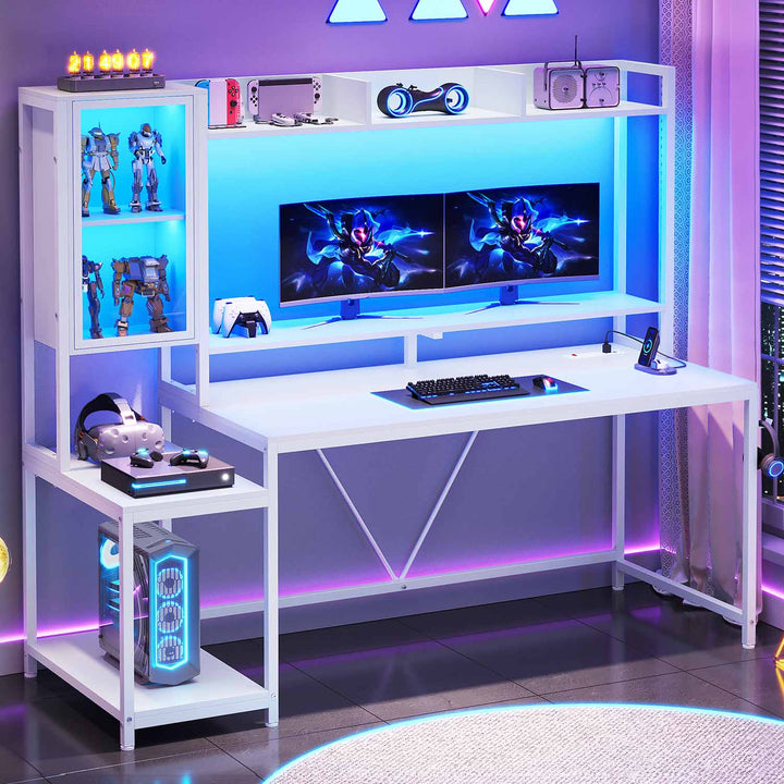 SEDETA® 60 Inch LED Gaming Desk Computer Table Large PC Gamer Desk with Display Cabinet