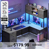 SEDETA 62.2 Inch L Shaped Gaming Desk with Drawers Fabric File Drawers and Power Outlet