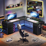 SEDETA - 63 Inch L Shaped Desk Computer Desk with 5 Drawer & Power Outlet Long Home Office Desk or Corner Desk L Shaped Corner Desk with Monitor Shelf Storage Cabinet