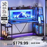 SEDETA 78.8 Inch Gaming Desk with LED Lights Hutch Storage Shelves