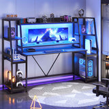SEDETA - 78.8 Inch Gaming Desk with LED Lights Hutch and Storage Shelves Computer Desk with Monitor Stand Large PC Gamer Desk Workstation Ergonomic Gaming Table for Bedroom Living Room