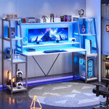 SEDETA - 78.8 Inch Gaming Desk with LED Lights Hutch and Storage Shelves Computer Desk with Monitor Stand Large PC Gamer Desk Workstation Ergonomic Gaming Table for Bedroom Living Room