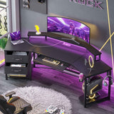 SEDETA - 79 Inch Gaming Desk Computer Desk with 2 Fabric Drawers & LED Light L Shaped Gaming Desk with Storage Shelf for Home Office