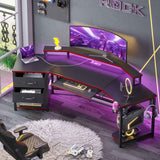 SEDETA - 79 Inch Gaming Desk Computer Desk with 2 Fabric Drawers & LED Light L Shaped Gaming Desk with Storage Shelf for Home Office