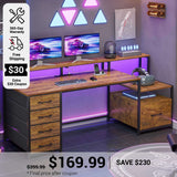 SEDETA 66 Inch LED Gaming Desk Computer Desk with 5 Drawer