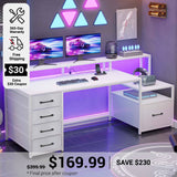 SEDETA 66 Inch LED Gaming Desk Computer Desk with 5 Drawer