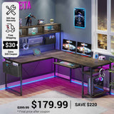 SEDETA 67 Inch L Shaped Gaming Desk Reversible Computer Desk with Led Lights Power Outlet Pegboard